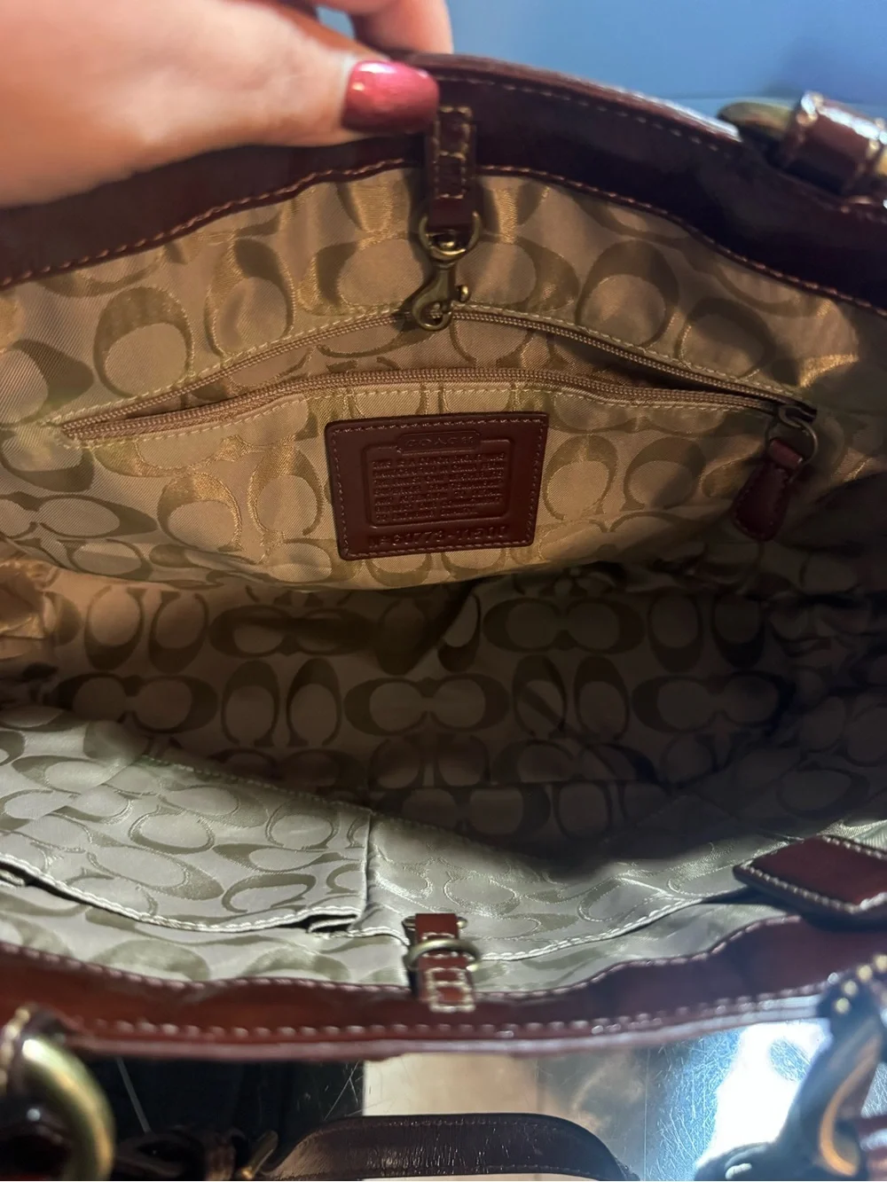Coach Maroon Leather Tote with Brass Rings